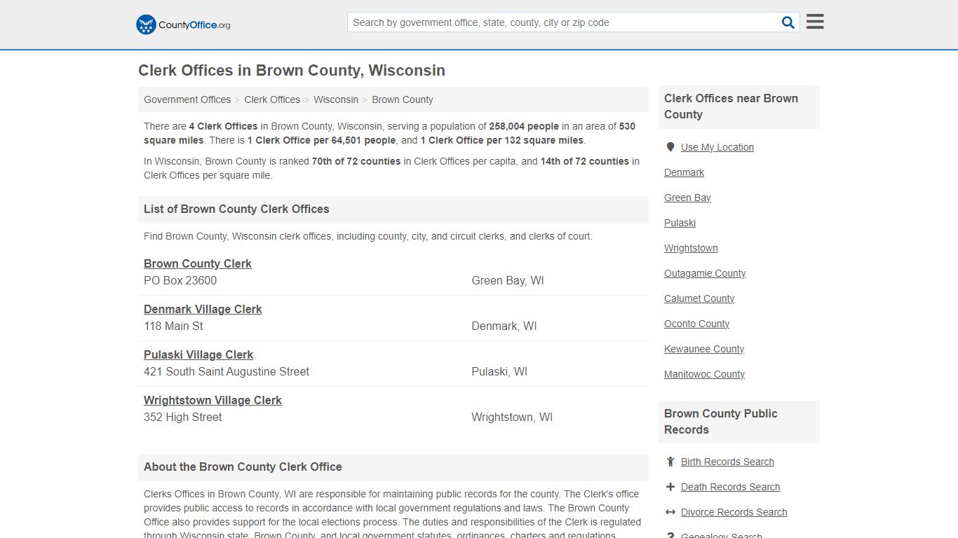 Clerk Offices - Brown County, WI (County & Court Records)