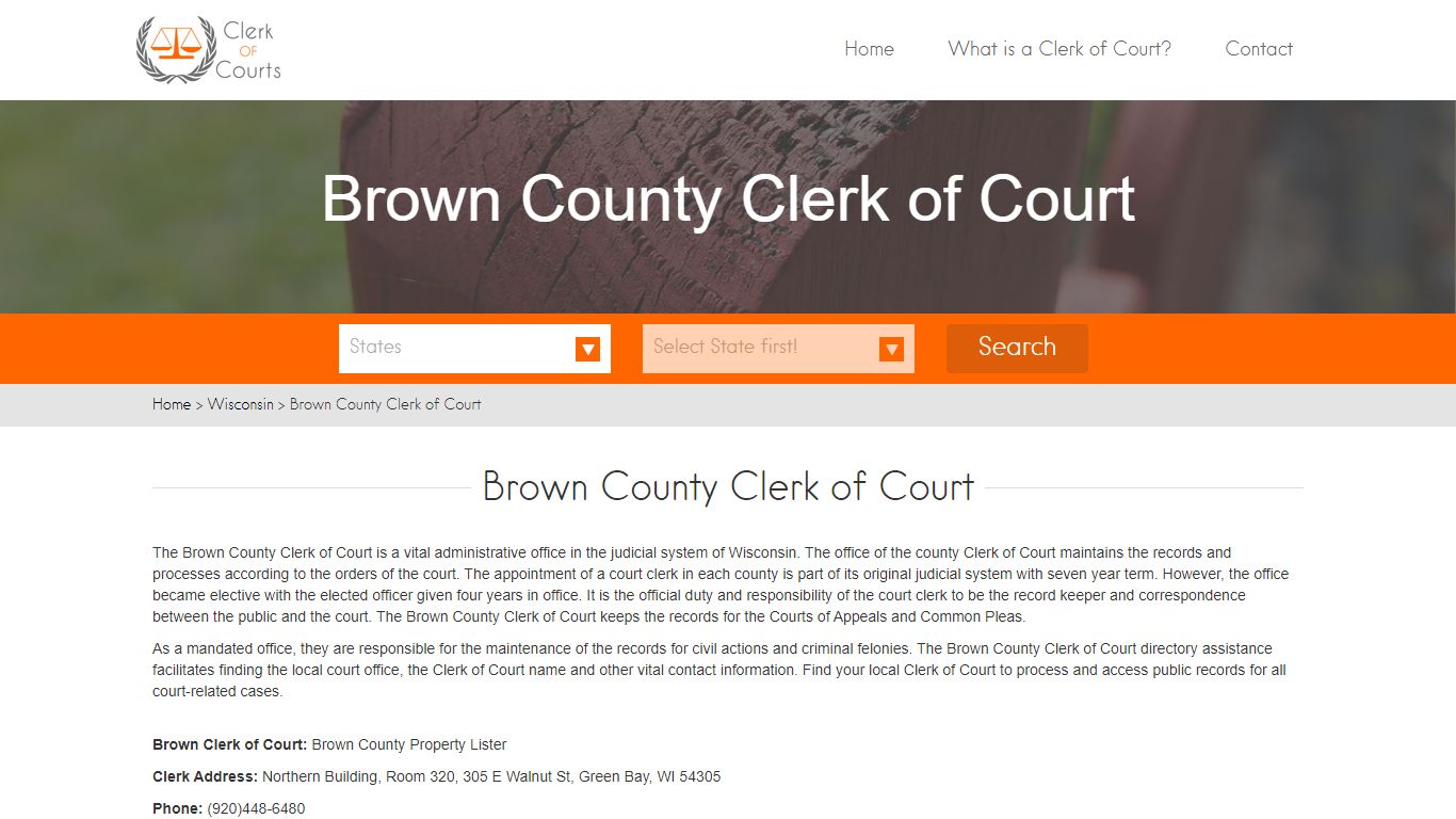 Find Your Brown County Clerk of Courts in WI - clerk-of-courts.com